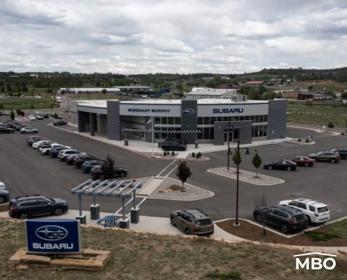 front-2 Subaru Dealership in Durango, Colorado showing the building and entire sales lot