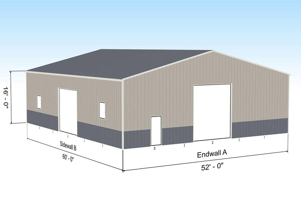 52x60x16 Metal Building 52x60x16 Metal Building Kit