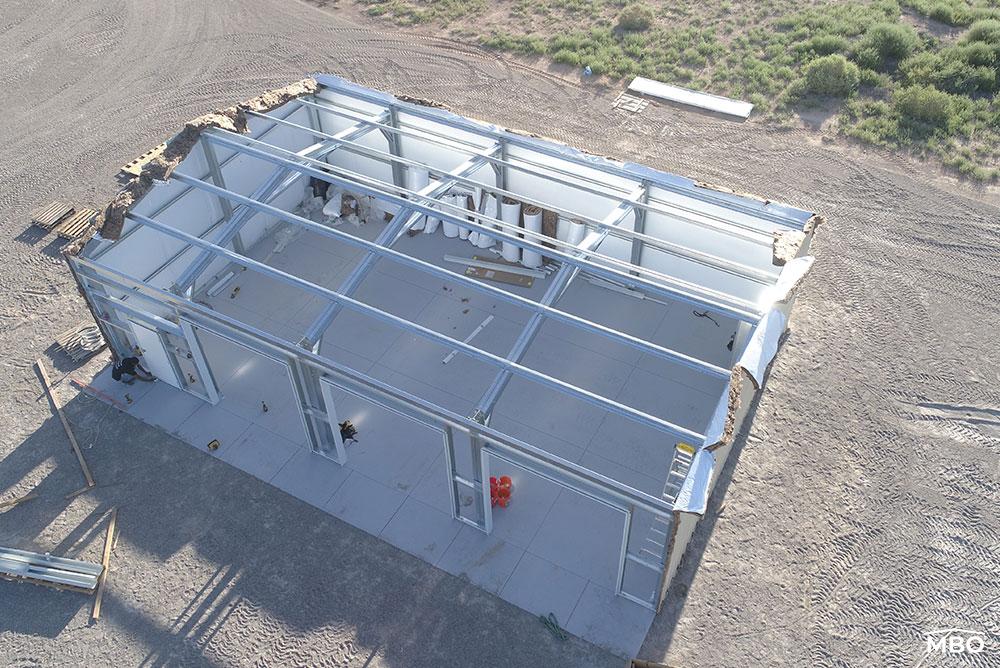 cold-formed-garage-kit a cold form garage building that is in the process of erection