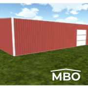 red metal building with white trim for sale