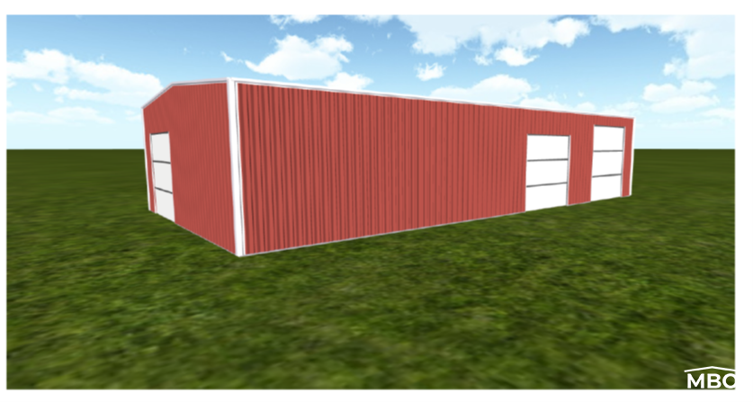 VA1763 red metal building with white trim for sale