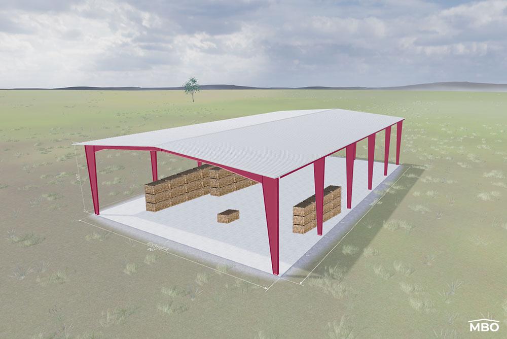open hay storage with roof, this has a 20ft tall ceiling