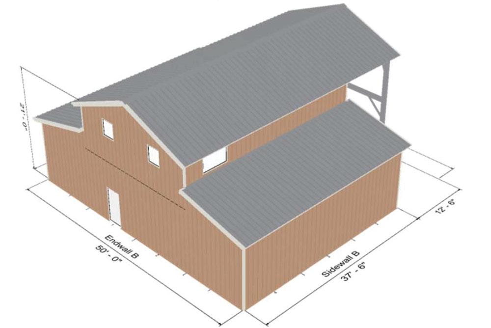 CA1799--Render1 3D Render of the Back of a Barndominium