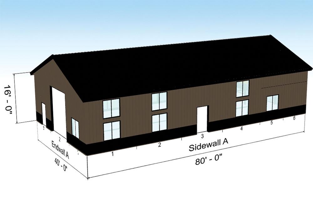 CO1805 3D Rendering of a 40x80 Metal Building